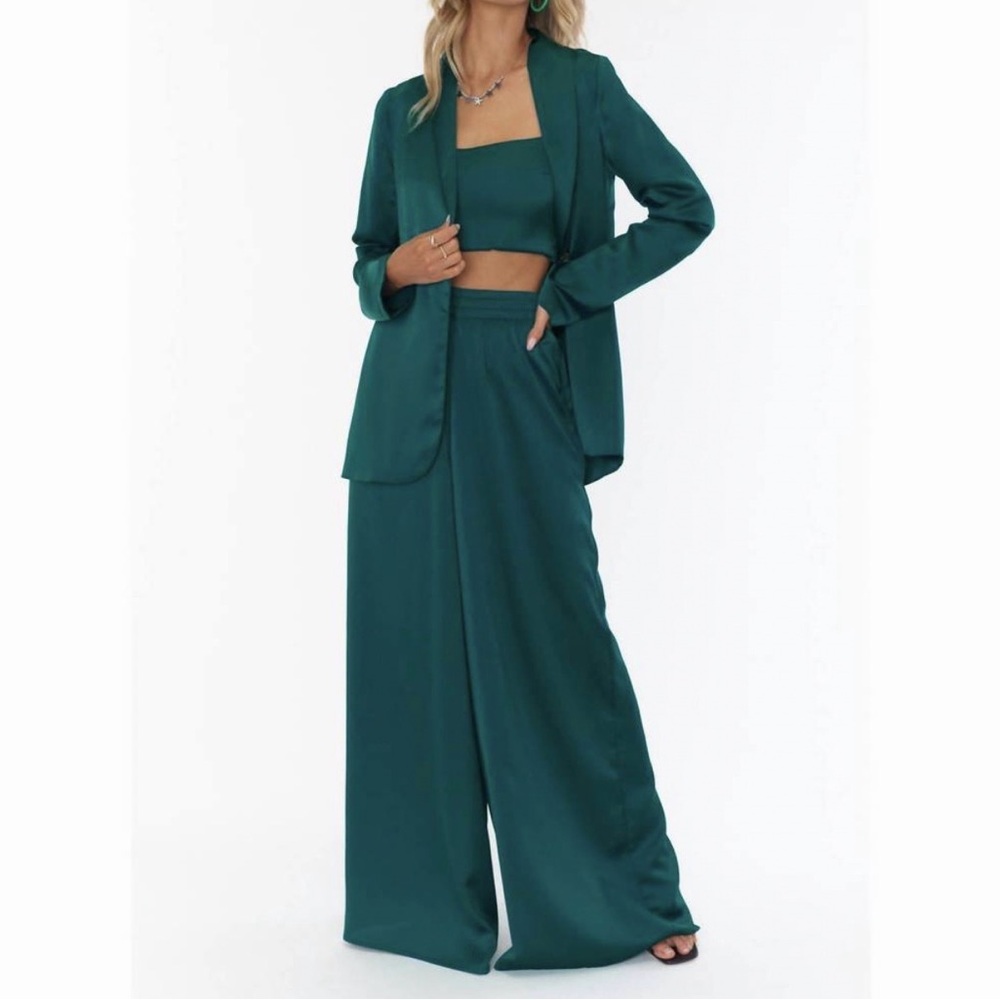 Show Me Your Mumu Emerald Green Satin Luxe Blazer + Matching Top